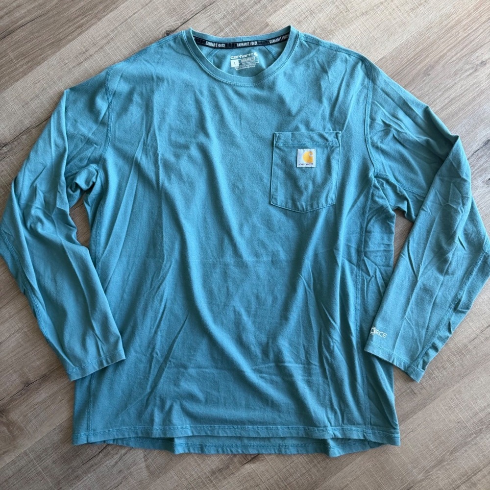 Carhartt Force Mens Relaxed Fit‎ Long Sleeve Pocket T-Shirt Teal Large TK4617-M